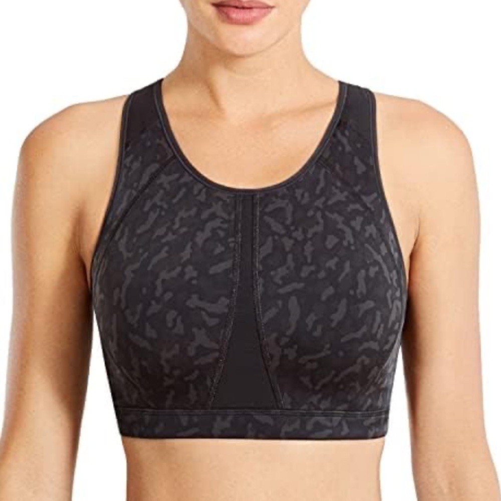 Syrokan High Neck Keyhole Back Adjustable Camo Padded Sports Bra - 38C